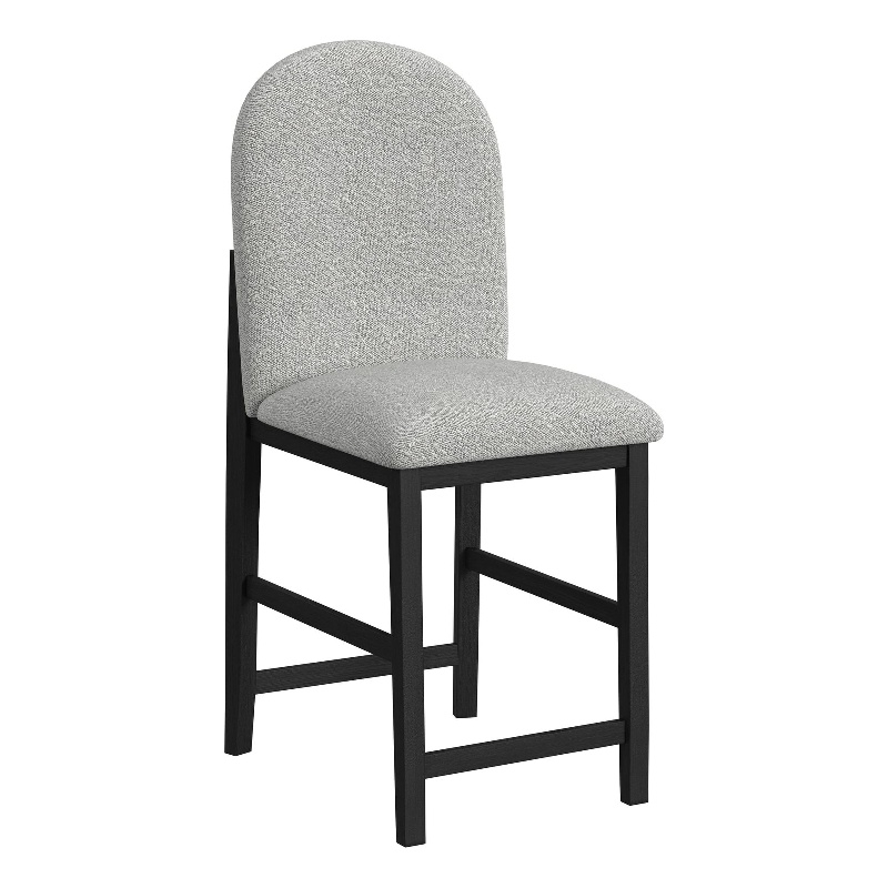 Picket House Furnishings Canal Round Back Barstool with Grey Fabric in Black