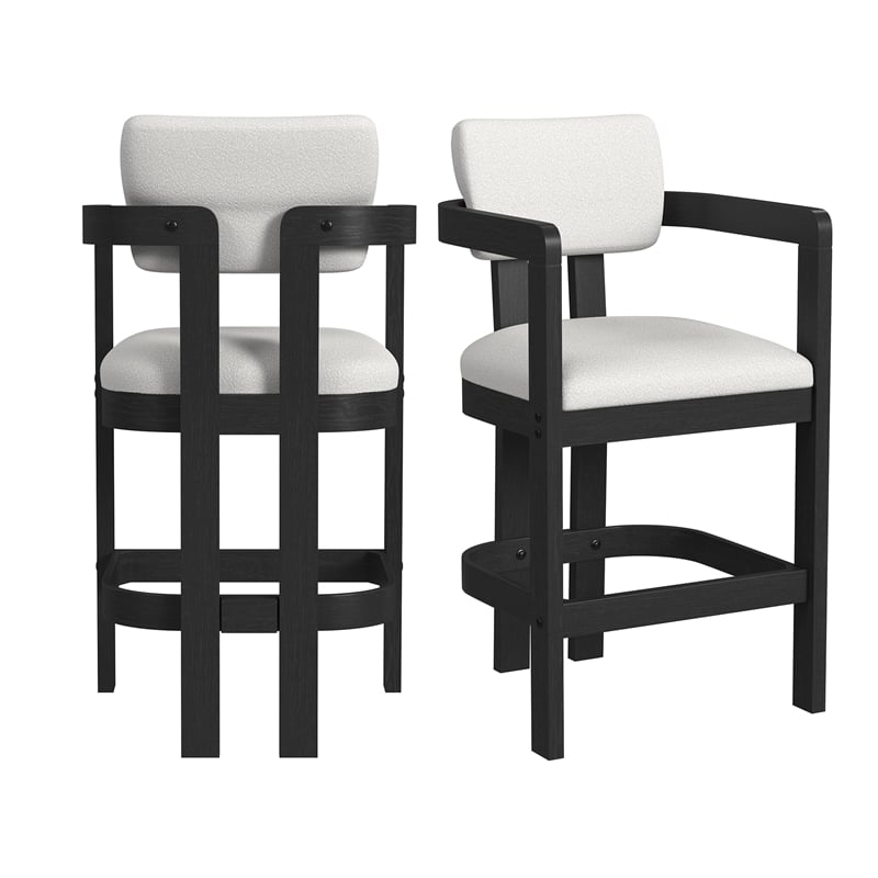 Picket House Furnishings Canal Arm Barstool with White Fabric in Black