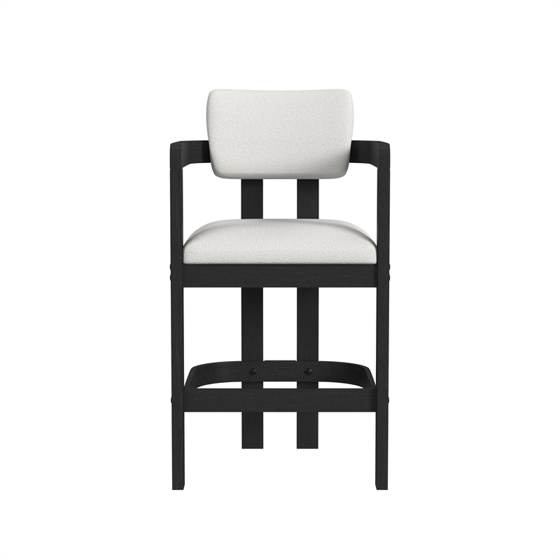 Picket House Furnishings Canal Arm Barstool with White Fabric in Black