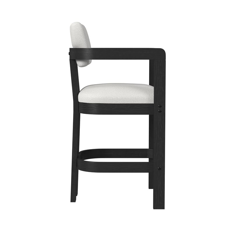 Picket House Furnishings Canal Arm Barstool with White Fabric in Black