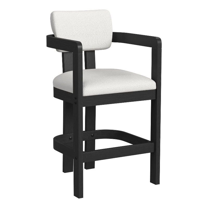 Picket House Furnishings Canal Arm Barstool with White Fabric in Black