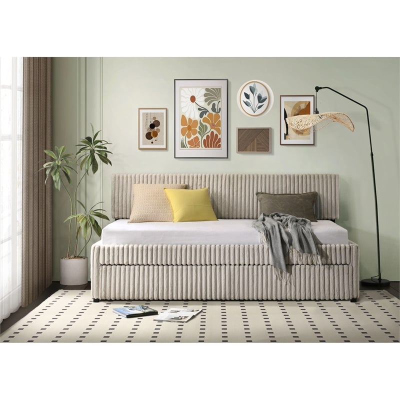 Picket House Furnishings Amelia Twin Daybed with Trundle in Corduroy Beige