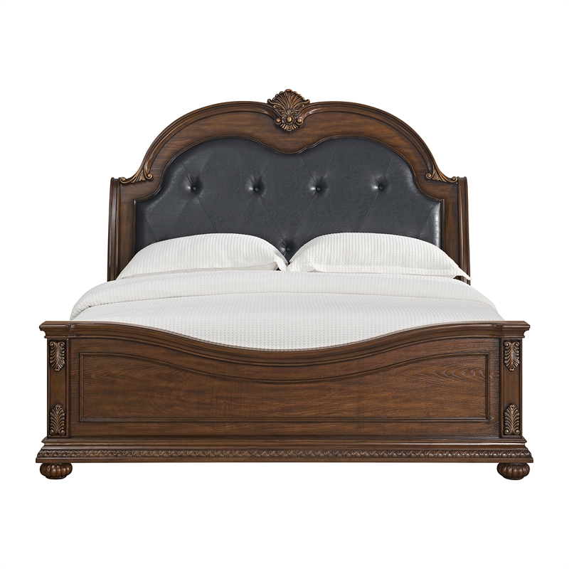 Picket House Furnishings Concerto King UPH Bed with Black PU in Brown