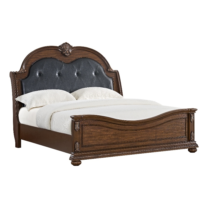 Picket House Furnishings Concerto King UPH Bed with Black PU in Brown