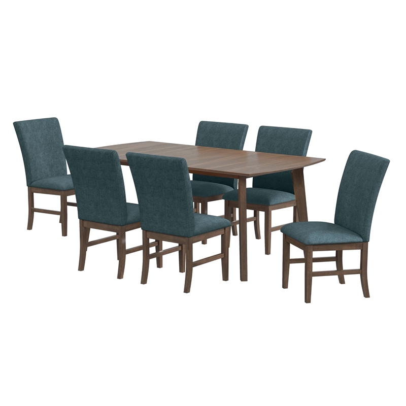 Picket House Furnishings Veronica 7PC Standard Height Dining Set in Walnut/Denim