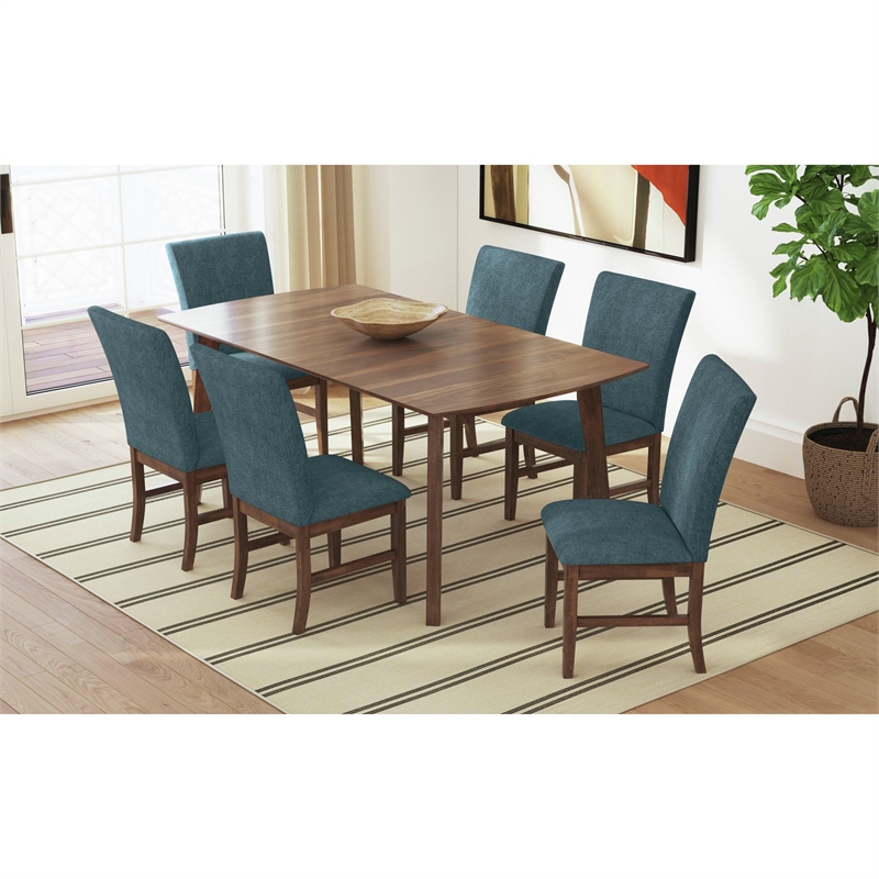 Picket House Furnishings Veronica 7PC Standard Height Dining Set in Walnut/Denim