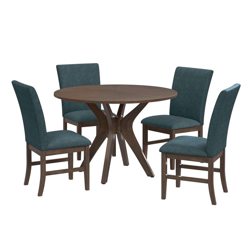 Picket House Furnishings Veronica 5PC Standard Height Dining Set in Walnut/Denim