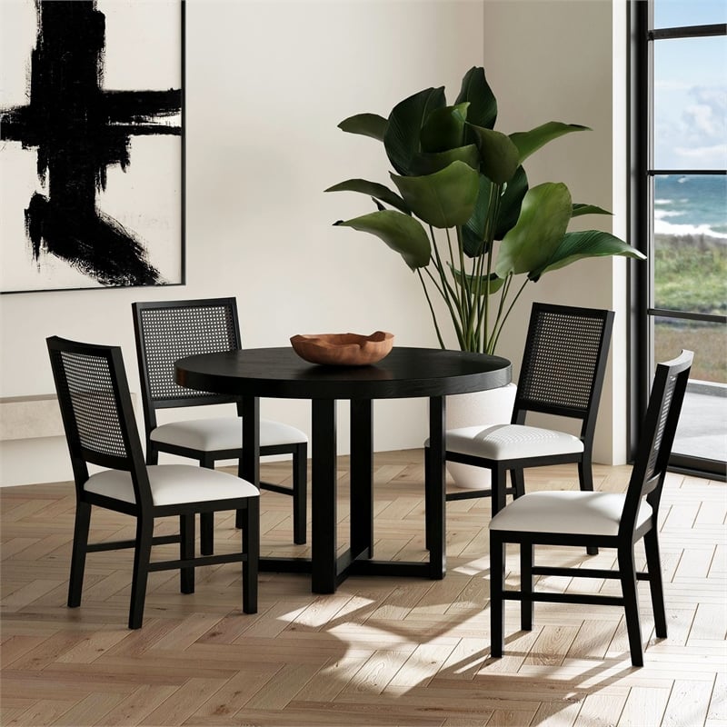 Picket House Furnishings Grenada Dining Chair with White Fabric in Black