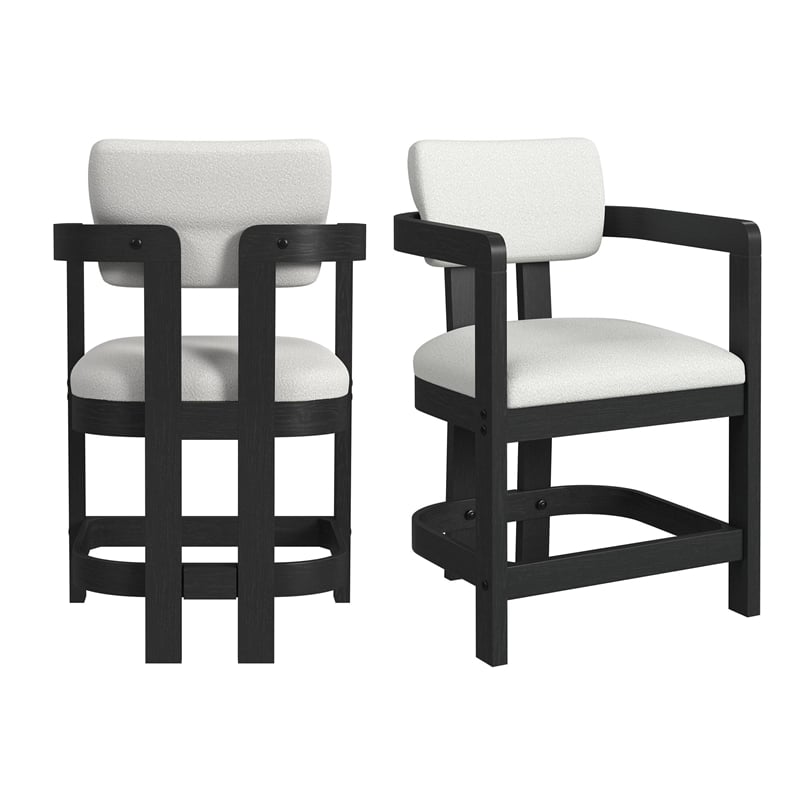 Picket House Furnishings Canal Arm Counter Stool with White Fabric in Black
