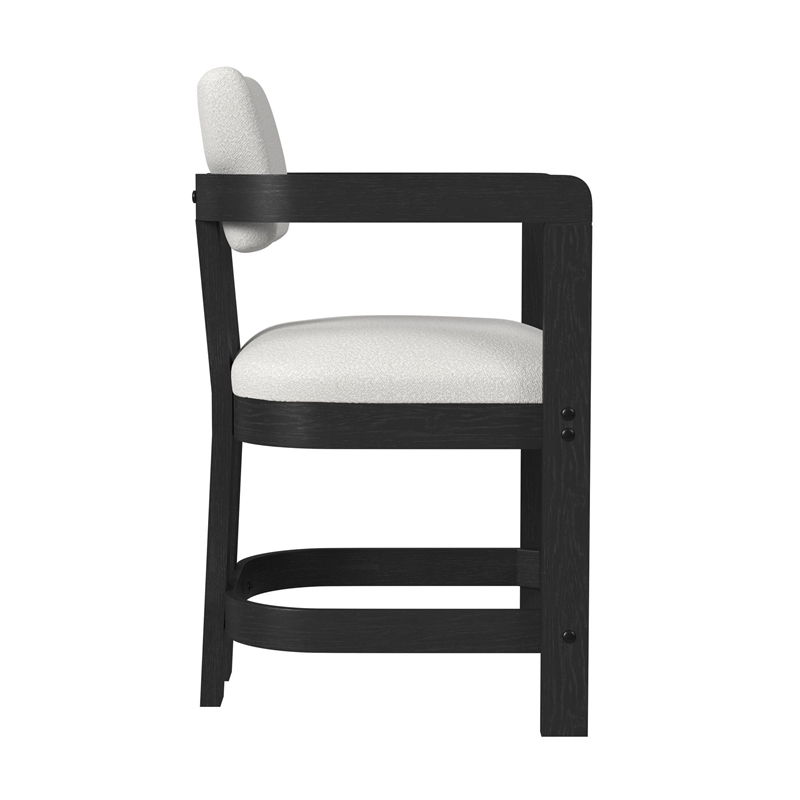 Picket House Furnishings Canal Arm Counter Stool with White Fabric in Black