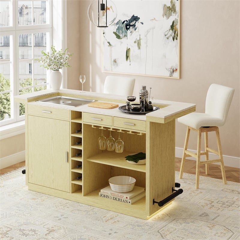 Picket House Furnishings Cambria UPH Swivel Bar Stool with Beige Boucle -Natural