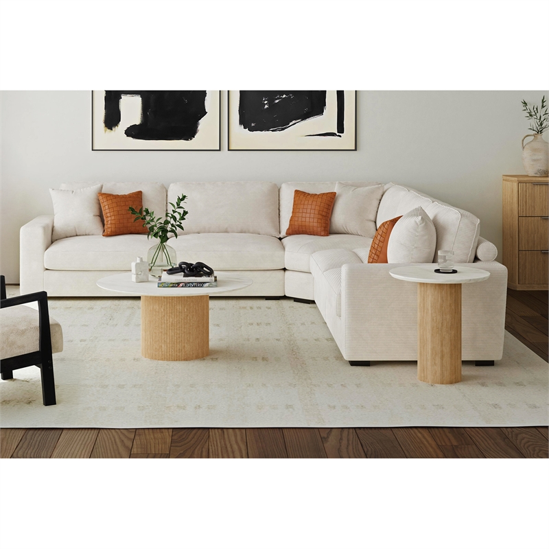 Picket House Furnishings Sutton Round Coffee Table in White/ Natural