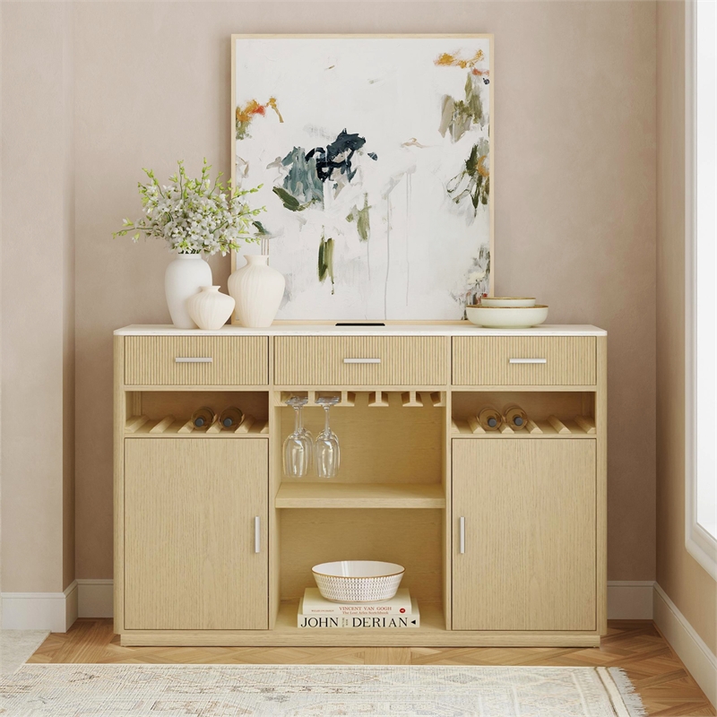Picket House Furnishings Cambria Buffet with LED and Power in Off White/Natural
