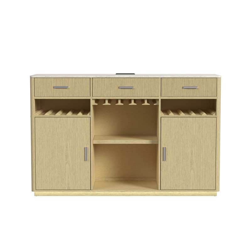 Picket House Furnishings Cambria Buffet with LED and Power in Off White/Natural