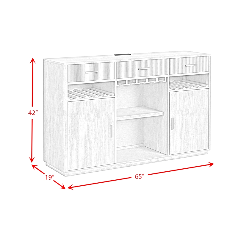 Picket House Furnishings Cambria Buffet with LED and Power in Off White/Natural