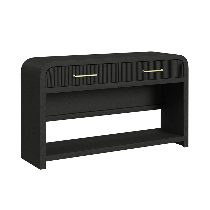 Picket House Furnishings Woodridge Sofa Table with Bottom Shelf in Black with Grain