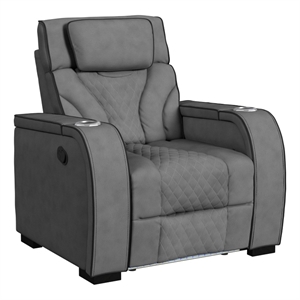 Picket House Tundra Motion Recliner with LED in Simba Slate and Black Welt