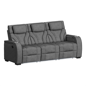 Tundra Faux Leather Motion Sofa DDT Reading Light Wireless Charger and LED in Simba Slate/Black Welt