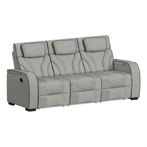 Tundra Faux Leather Motion Sofa DDT Reading Light Wireless Charger and LED in Simba Taupe/Black Welt