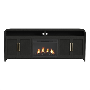 Picket House Furnishings Woodridge KIT - 82&quot TV Console in Black with Grain w/23&quot Fireplace Insert