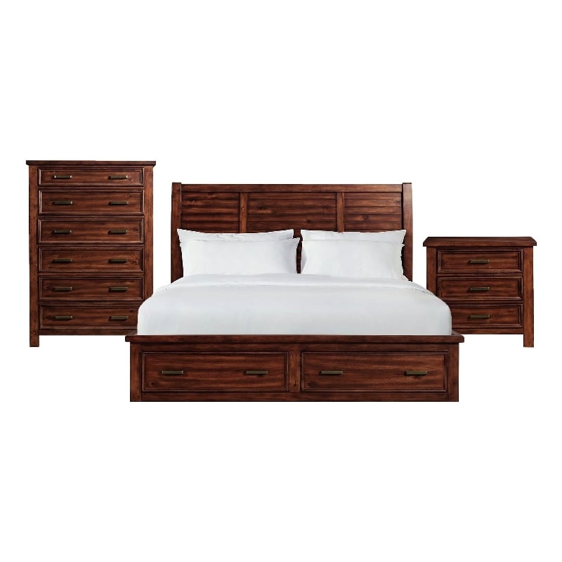 Picket House Furnishings Damen King Storage 3PC Bedroom Set in Rich Cherry