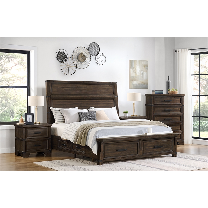 Picket House Furnishings Canyon Ridge Queen Storage 4PC Bedroom Set in Charcoal