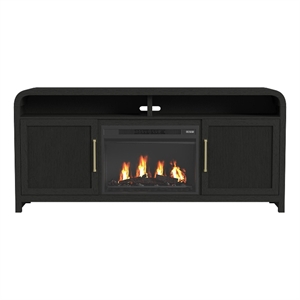 Picket House Furnishings Woodridge KIT - 70&quot TV Console in Black with Grain w/23&quot Fireplace Insert
