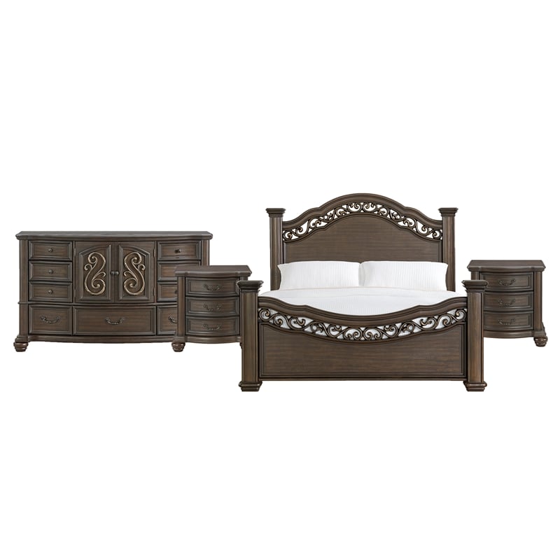 Picket House Furnishings Rosalinda King 4PC Bedroom Set in Mahogany