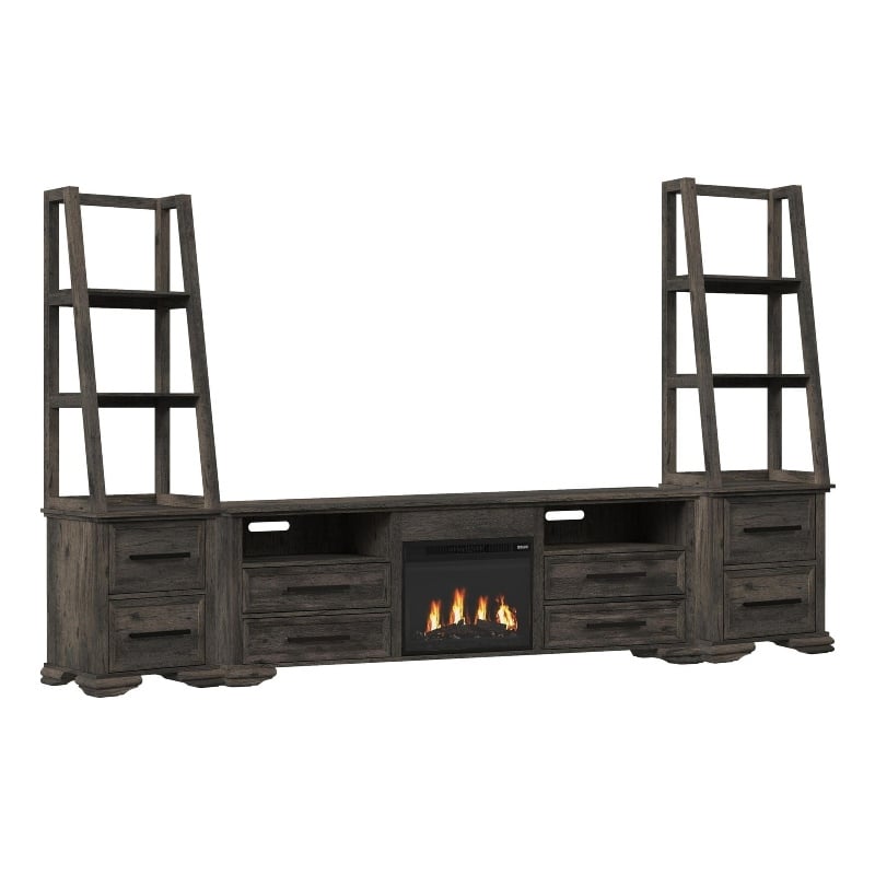 Picket House Furnishings Hyde 4PC Entertainment Unit With 82'' TV Console in Charcoal