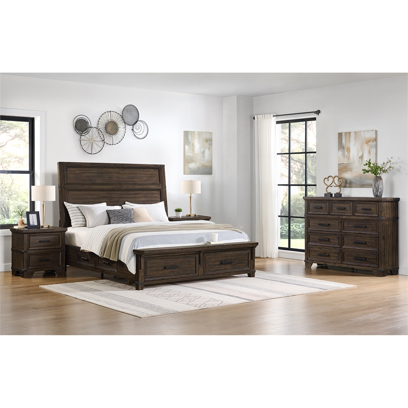 Picket House Furnishings Canyon Ridge Queen Storage 4PC Bedroom Set in Charcoal