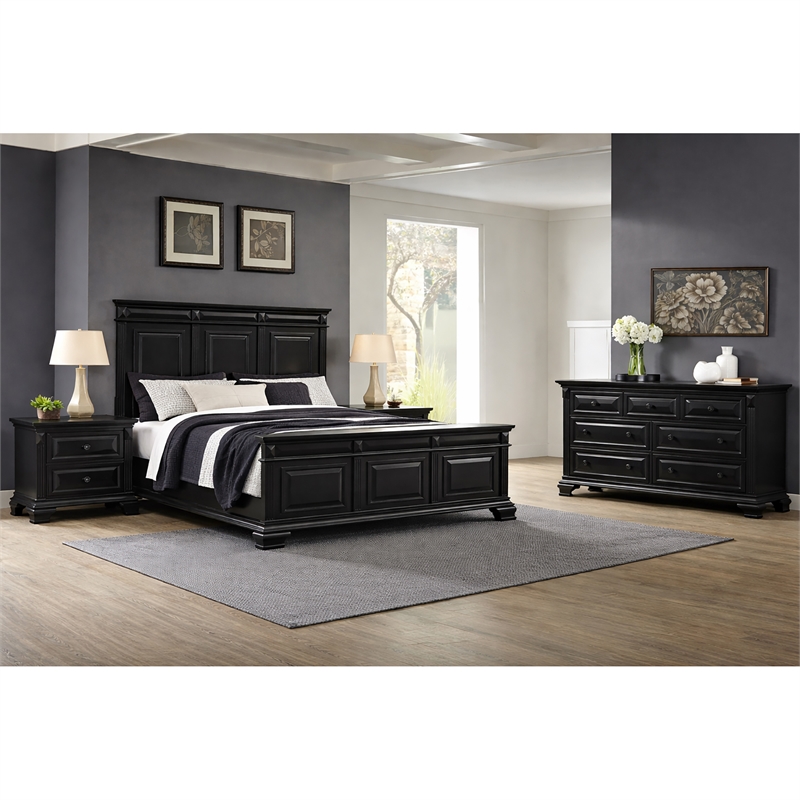 Picket House Furnishings Sumner Queen 4PC Bedroom Set in Black