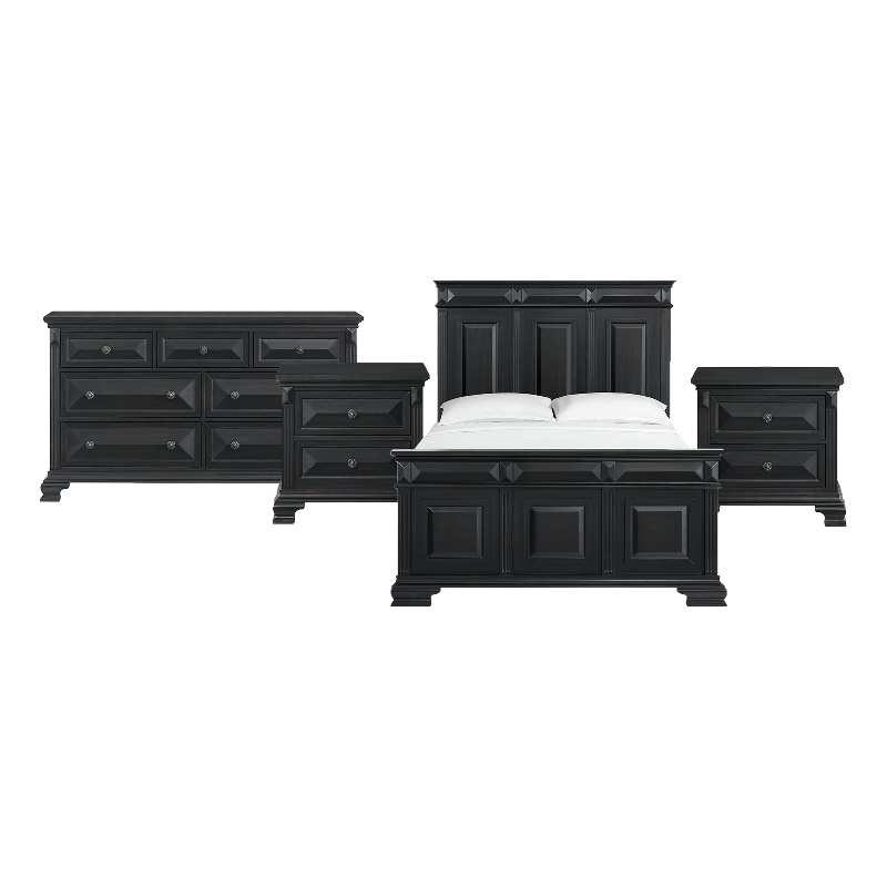 Picket House Furnishings Sumner Queen 4PC Bedroom Set in Black