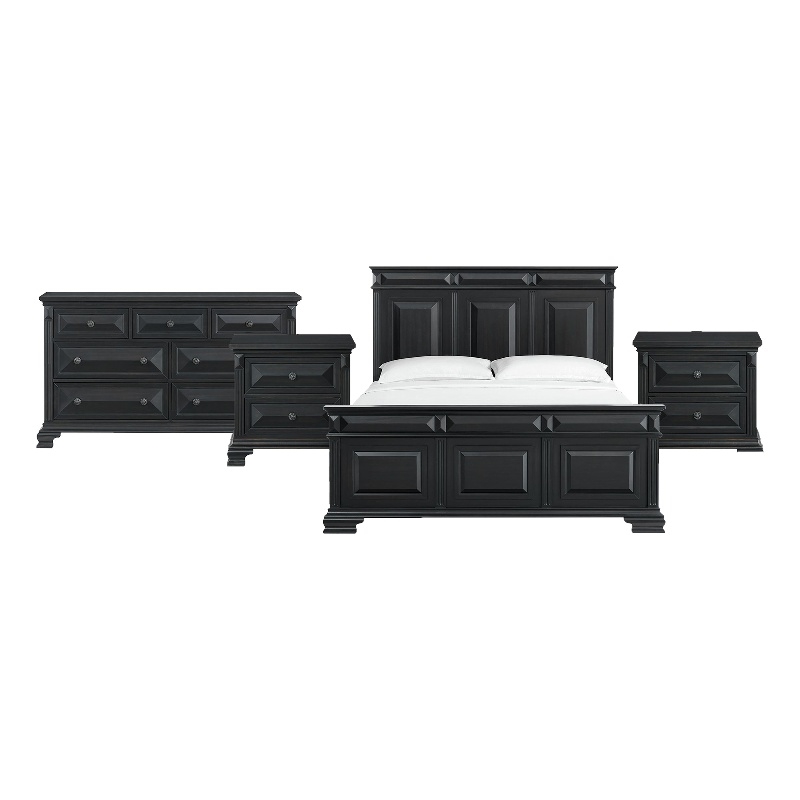 Picket House Furnishings Sumner King 4PC Bedroom Set in Black