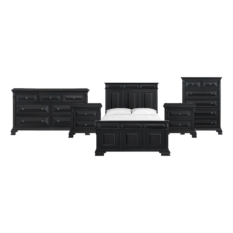 Picket House Furnishings Sumner Queen 5PC Bedroom Set in Black