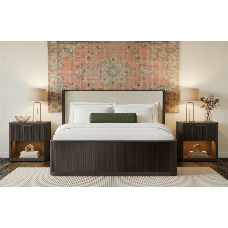 Picket House Furnishings Sutton Queen Uph 3PC Bedroom Set in Dark Brown