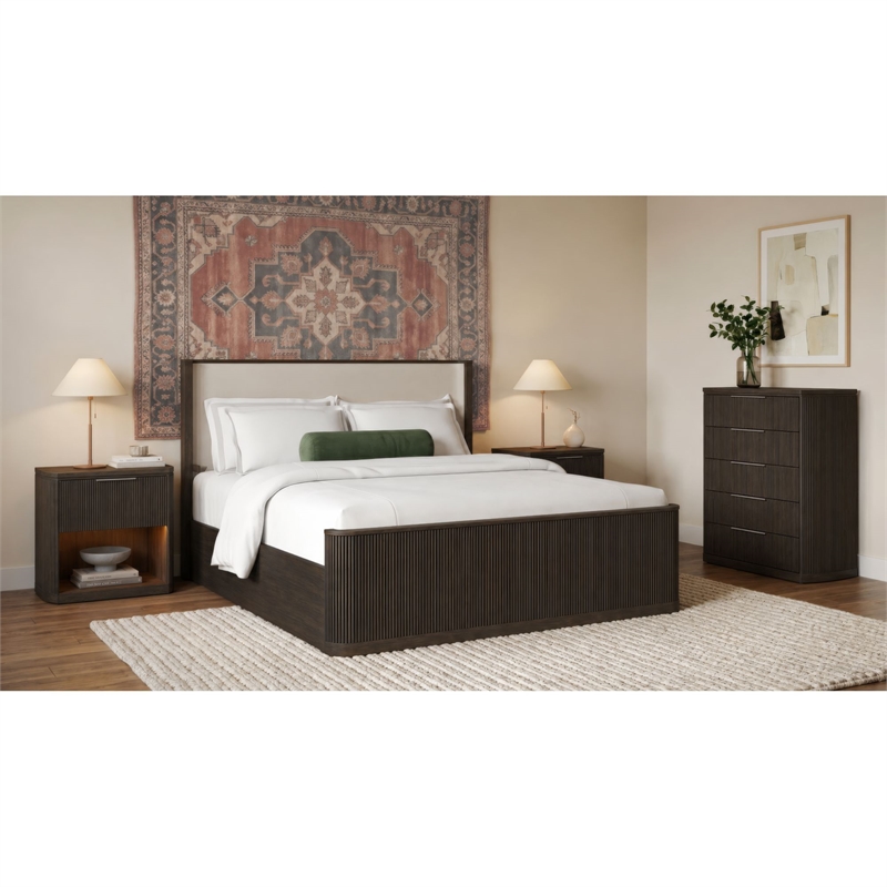 Picket House Furnishings Sutton Queen Uph 4PC Bedroom Set in Dark Brown