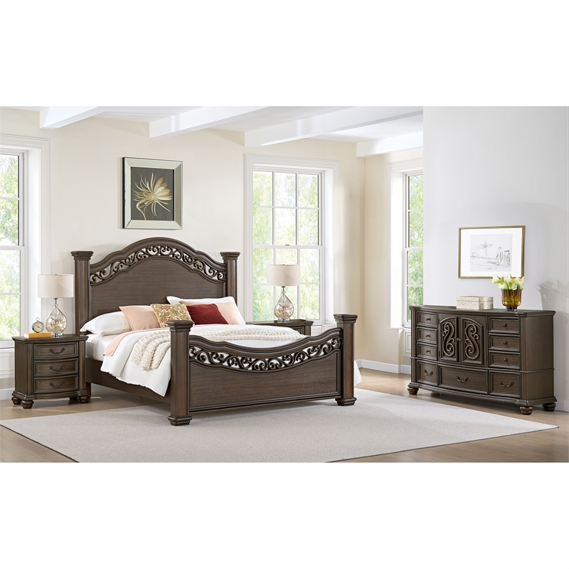 Picket House Furnishings Rosalinda Queen 4PC Bedroom Set in Mahogany