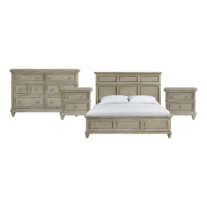 Picket House Furnishings Emiko King 4PC Bedroom Set in Light Grey