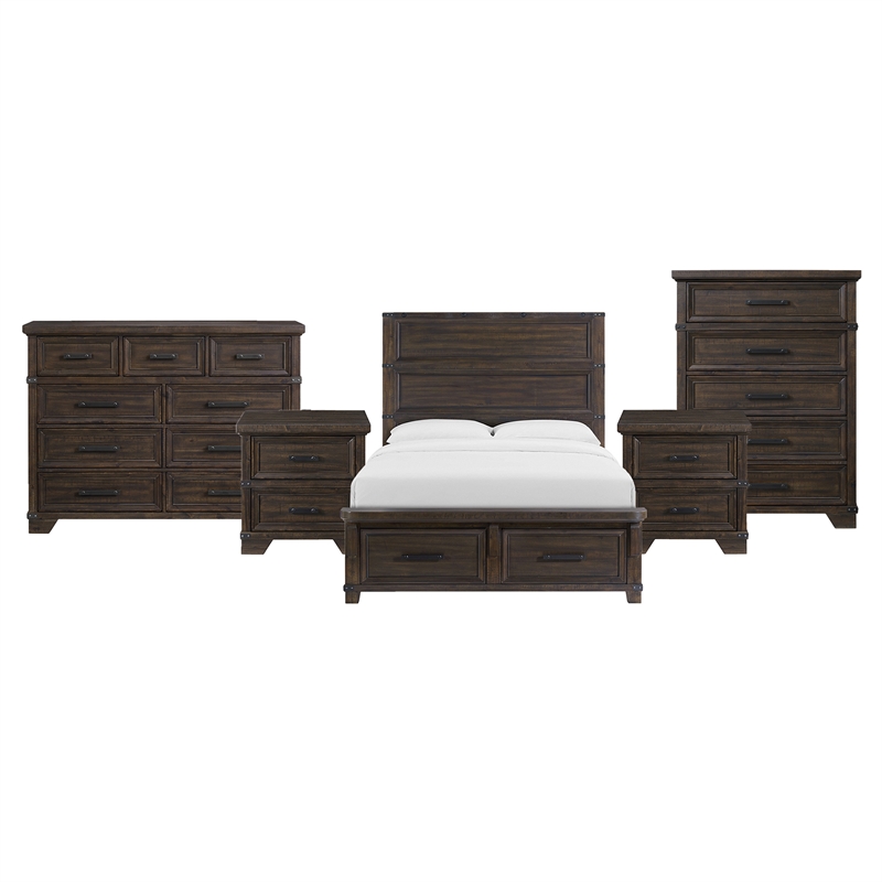 Picket House Furnishings Canyon Ridge Queen Storage 5PC Bedroom Set in Charcoal