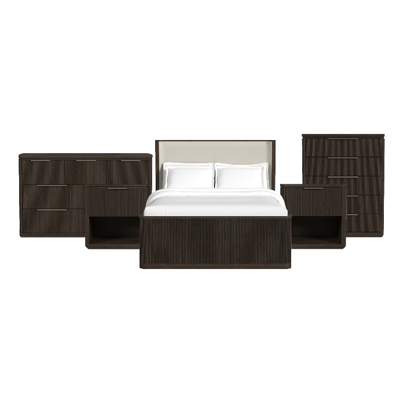 Picket House Furnishings Sutton Queen Uph 5PC Bedroom Set in Dark Brown