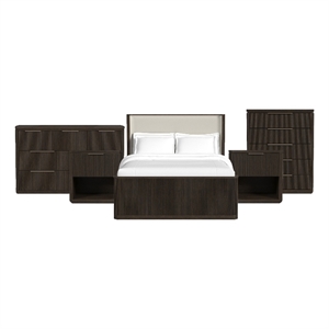 Picket House Furnishings Sutton Queen Uph 5PC Bedroom Set in Dark Brown