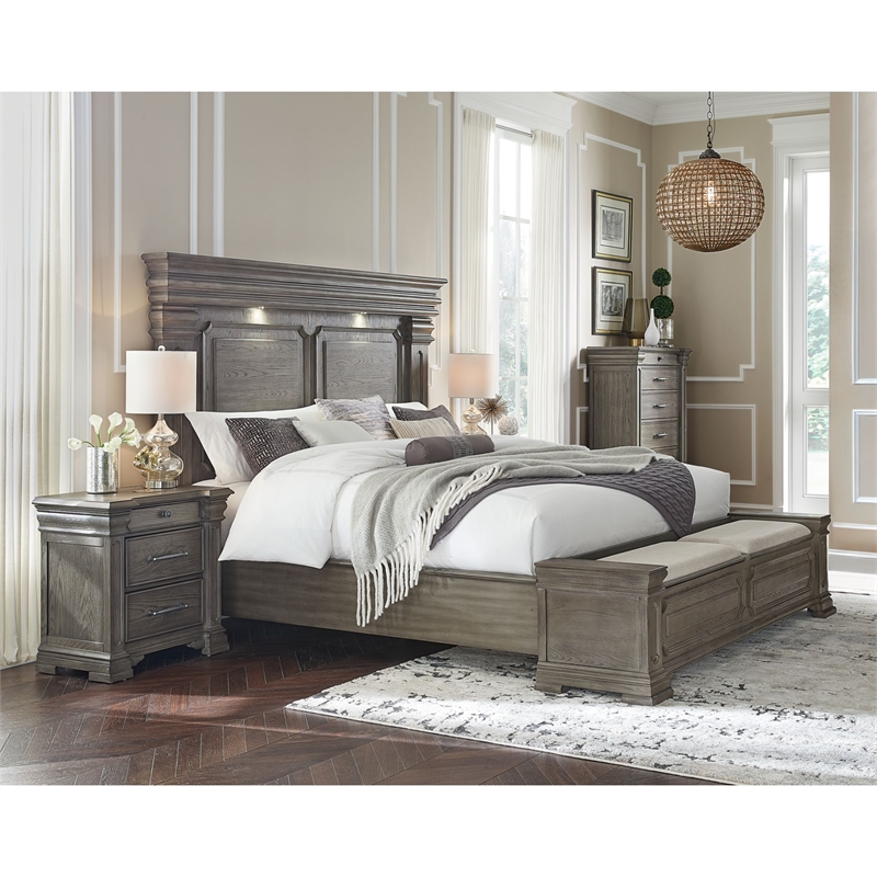 Picket House Furnishings Paterson Queen Storage 4PC Bedroom Set in Grey