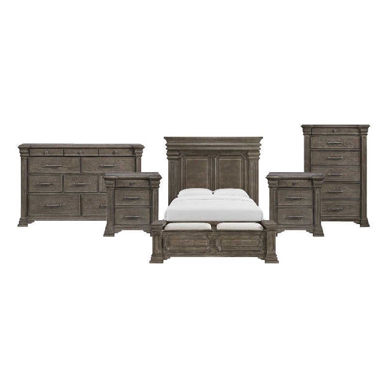 Picket House Furnishings Paterson Queen Storage 5PC Bedroom Set in Grey