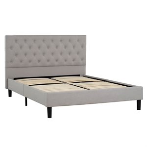primo international ellie full wood and fabric upholstered platform bed in gray