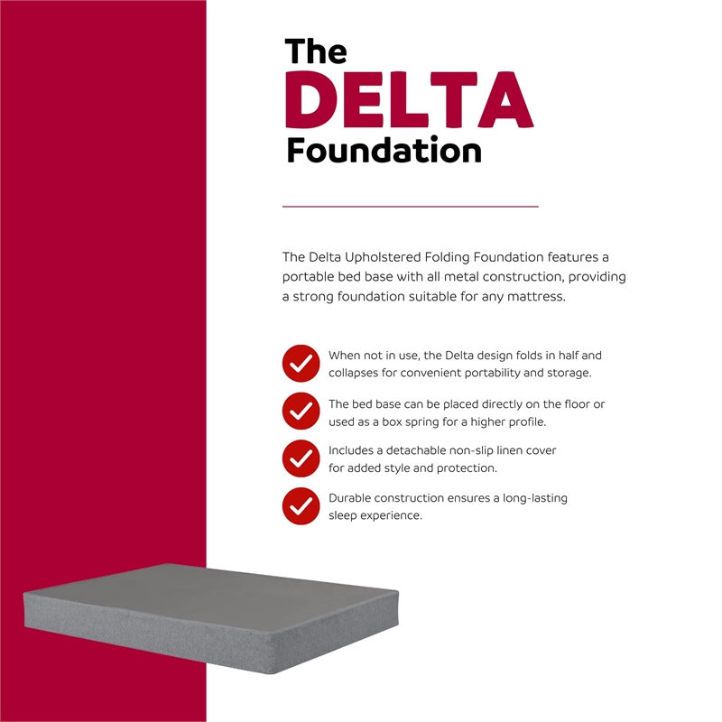 Primo International Delta Twin Fabric Upholstered Folding Foundation in Gray