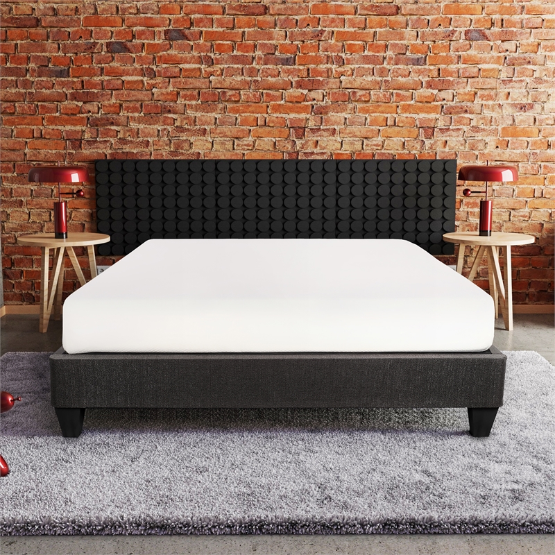 Primo International Speedy Queen Wood and Fabric Platform Bed Frame in Stone