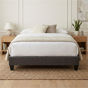 Primo International Speedy Twin XL Wood and Fabric Platform Bed Frame in Stone