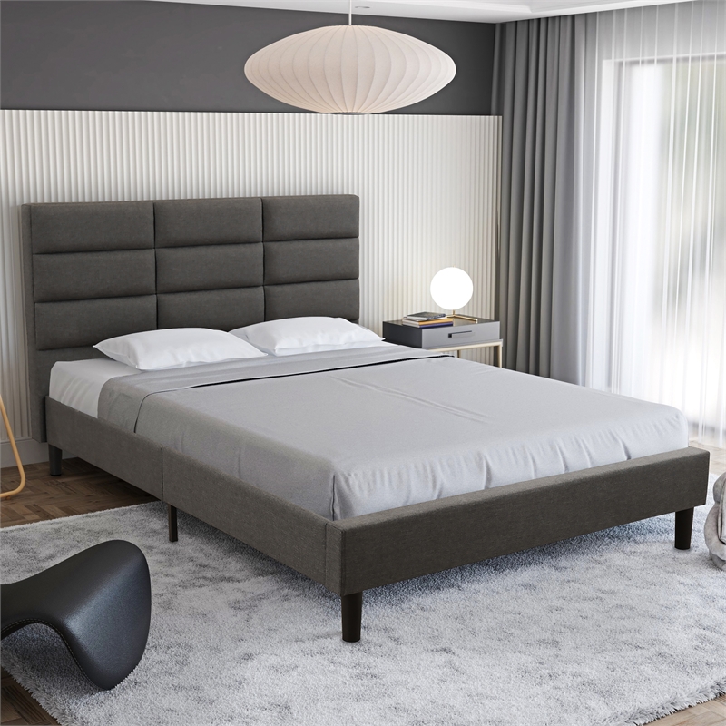 Primo International Roncy Full Wood and Fabric Full Platform Bed in Gray