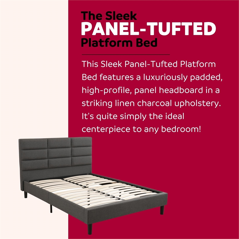 Primo International Roncy Full Wood and Fabric Full Platform Bed in Gray