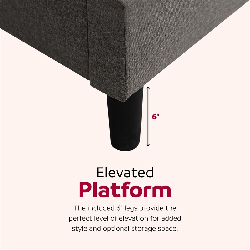 Primo International Roncy Full Wood and Fabric Full Platform Bed in Gray